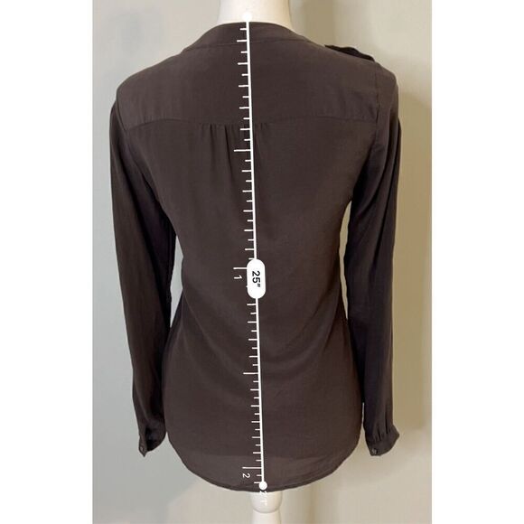 Women’s 100% Silk Long Sleeve Button Down Blouse Brown size 0 - Picture 6 of 9